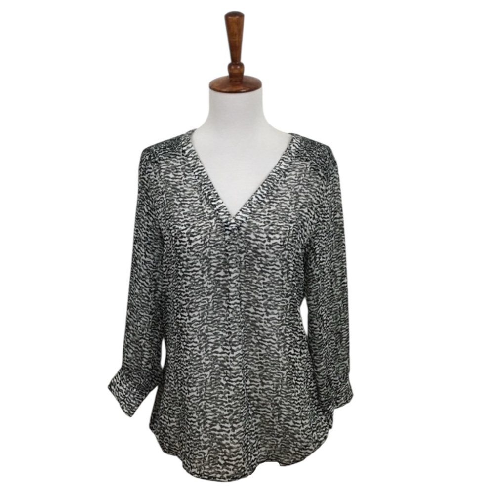 41 Hawthorne Hendrix Blouse Women’s XS 3/4 Sleeve Semi Sheer V-Neck Chic Office